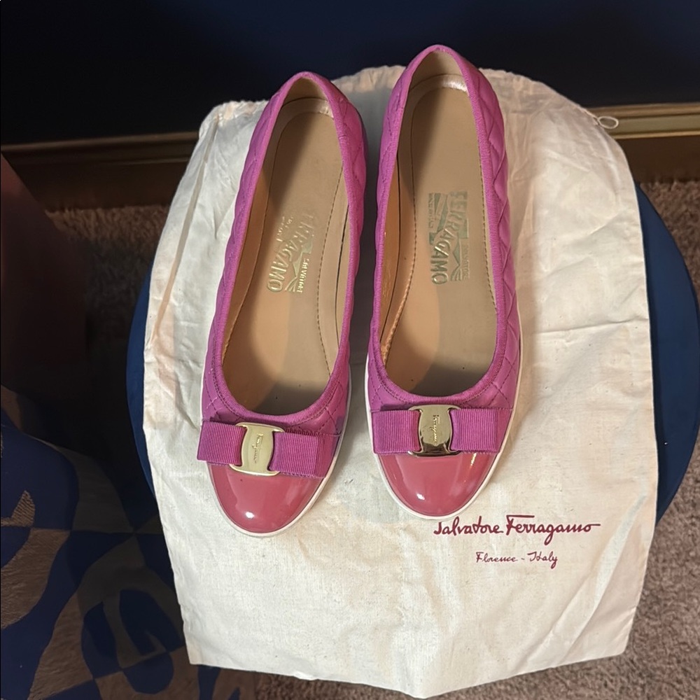 Salvatore Ferragamo Pink Flats with Gold Detail